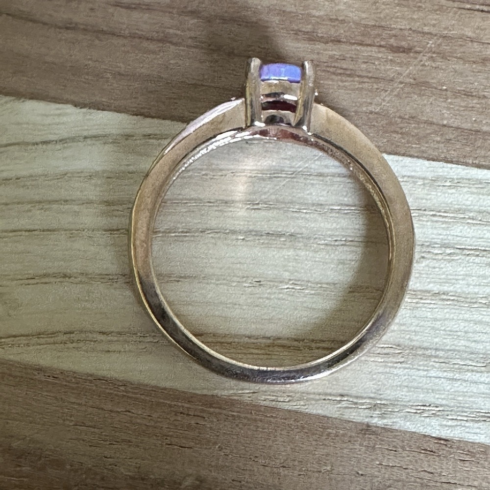 Vintage Accent Ring Size 8.5 Lab Black Opal Color Clear CZs 925 Sterling 2.6g - Picture 7 of 12